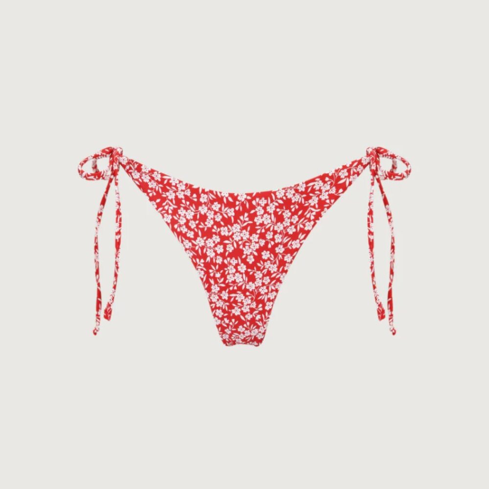 Red Reversible Tie Floral Bikini Bottom Size Small